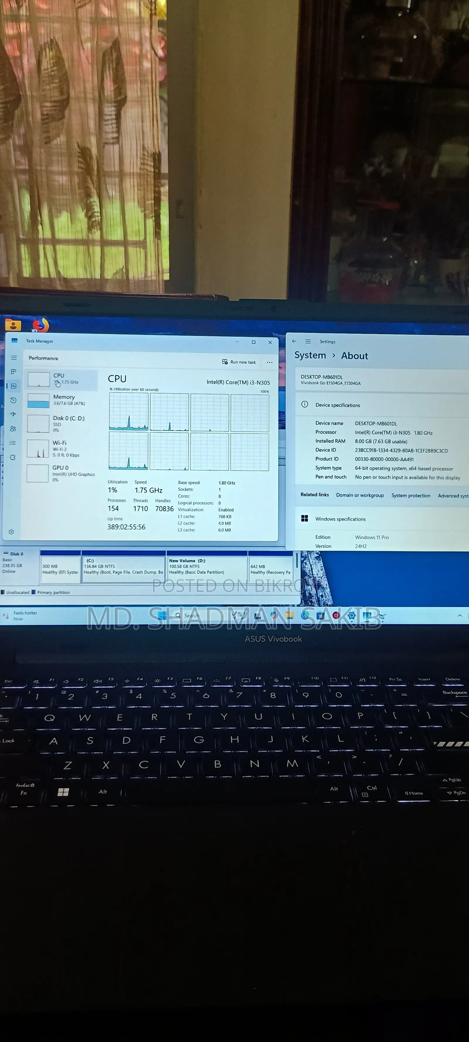 New Laptop Asus 8GB Intel SSD 256GB