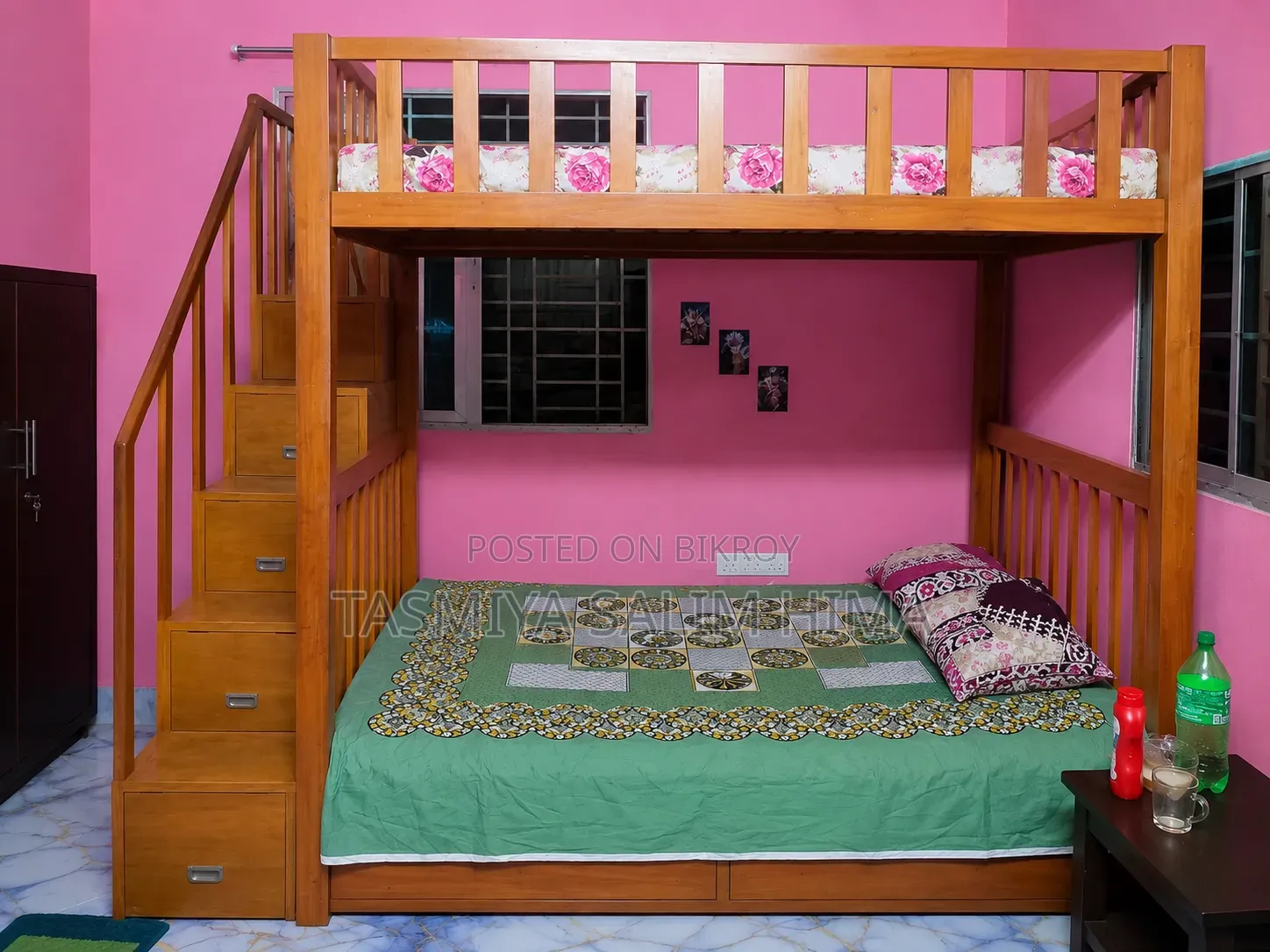 Wooden Double-Decker Bunk Bed With Storage