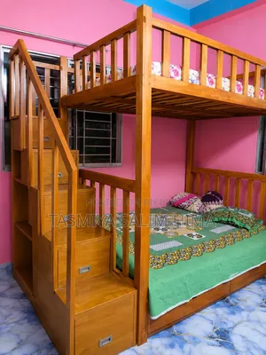 Wooden Double-Decker Bunk Bed With Storage