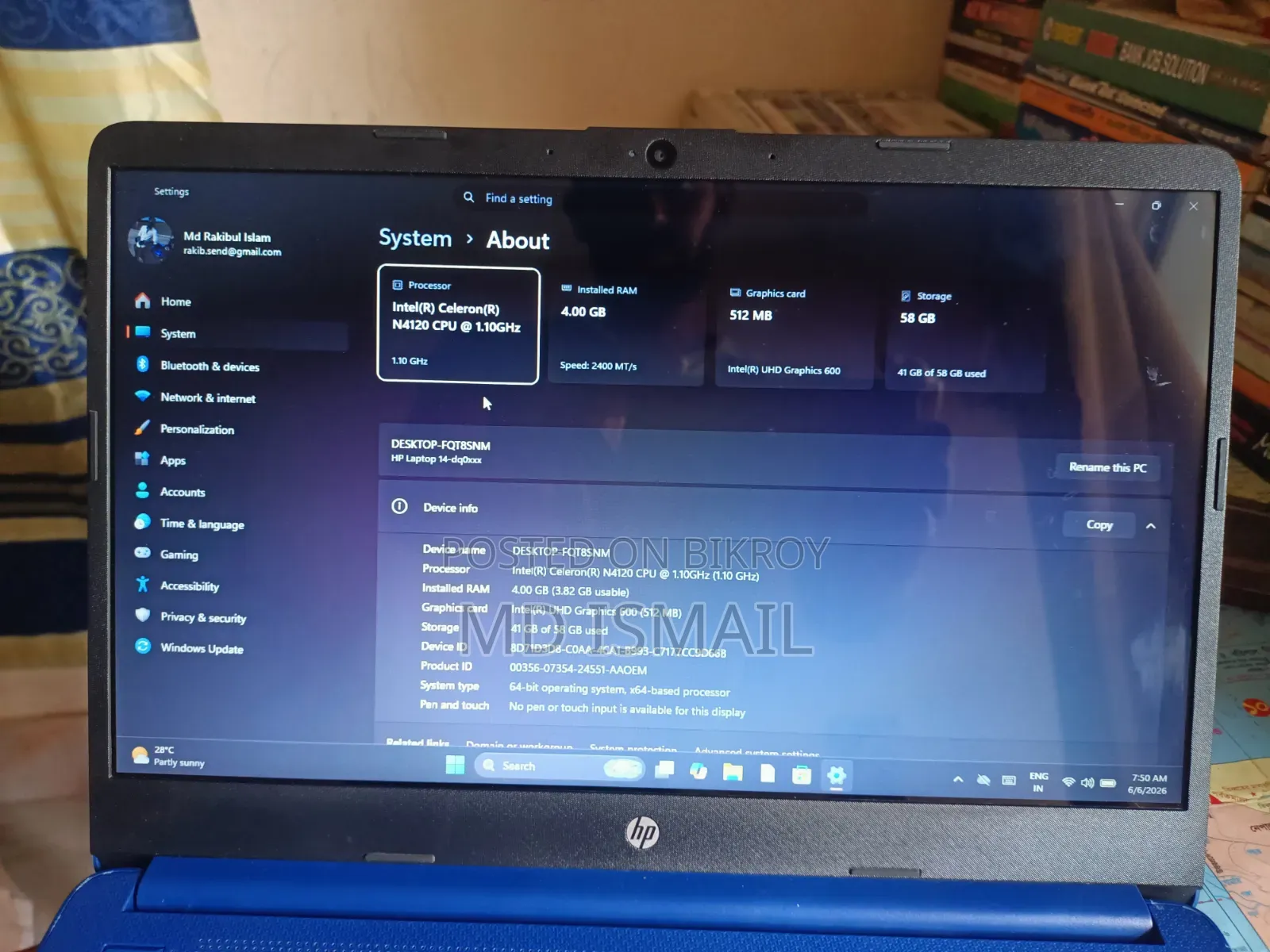 Laptop HP 14S 4GB Intel Celeron eMMC 60GB