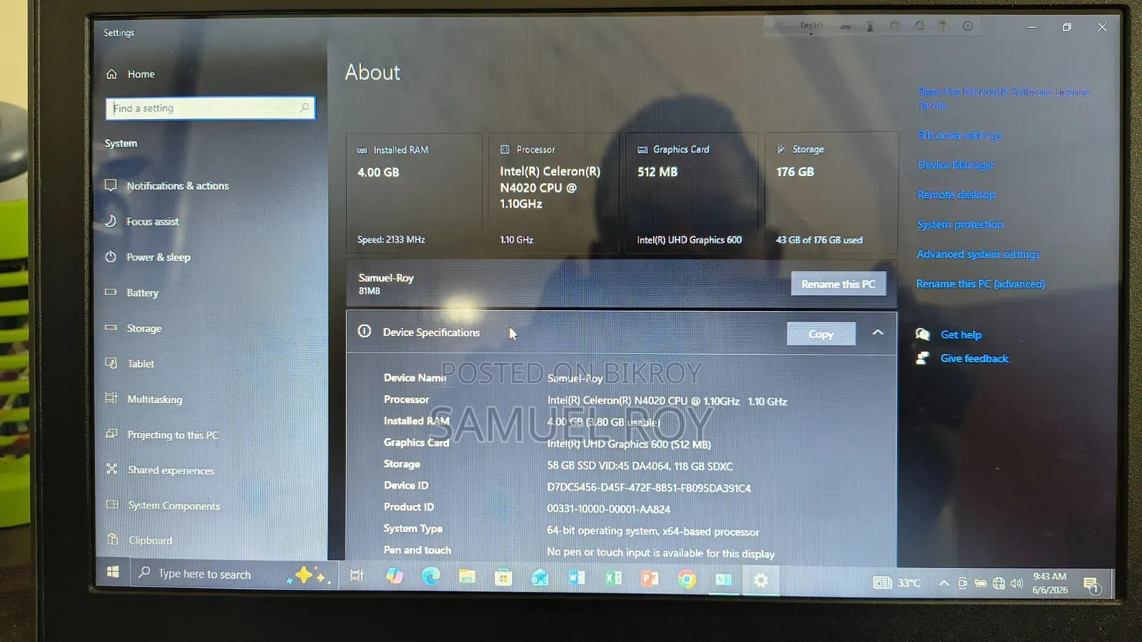 Server Lenovo 4GB Intel Celeron SSD 160GB