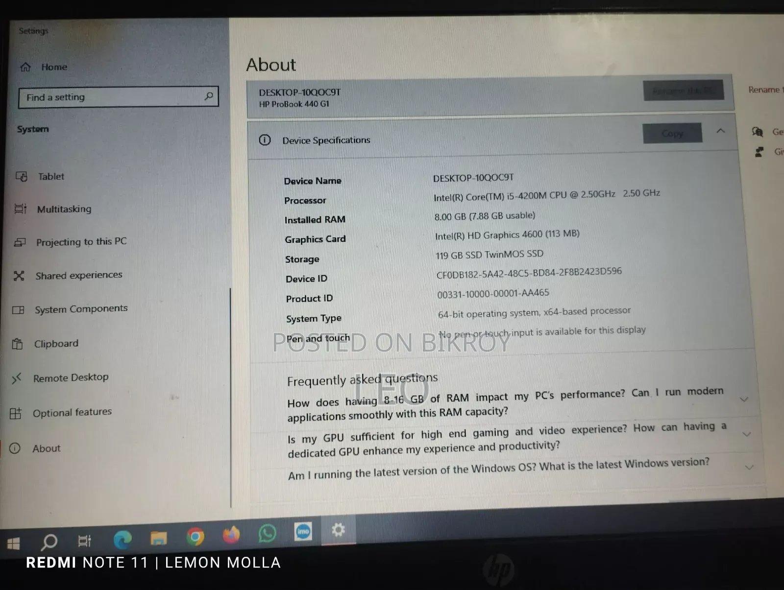 Laptop HP ProBook 440 G2 8GB Intel Core I5 SSD 128GB