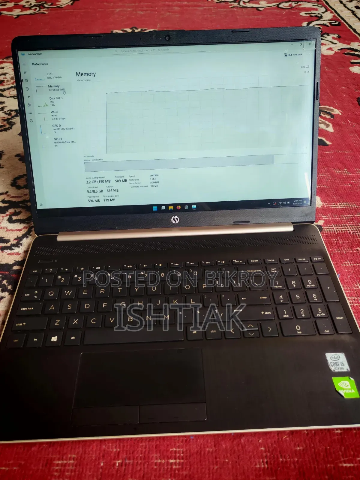Laptop HP 15s 4GB Intel Core I5 SSD 128GB