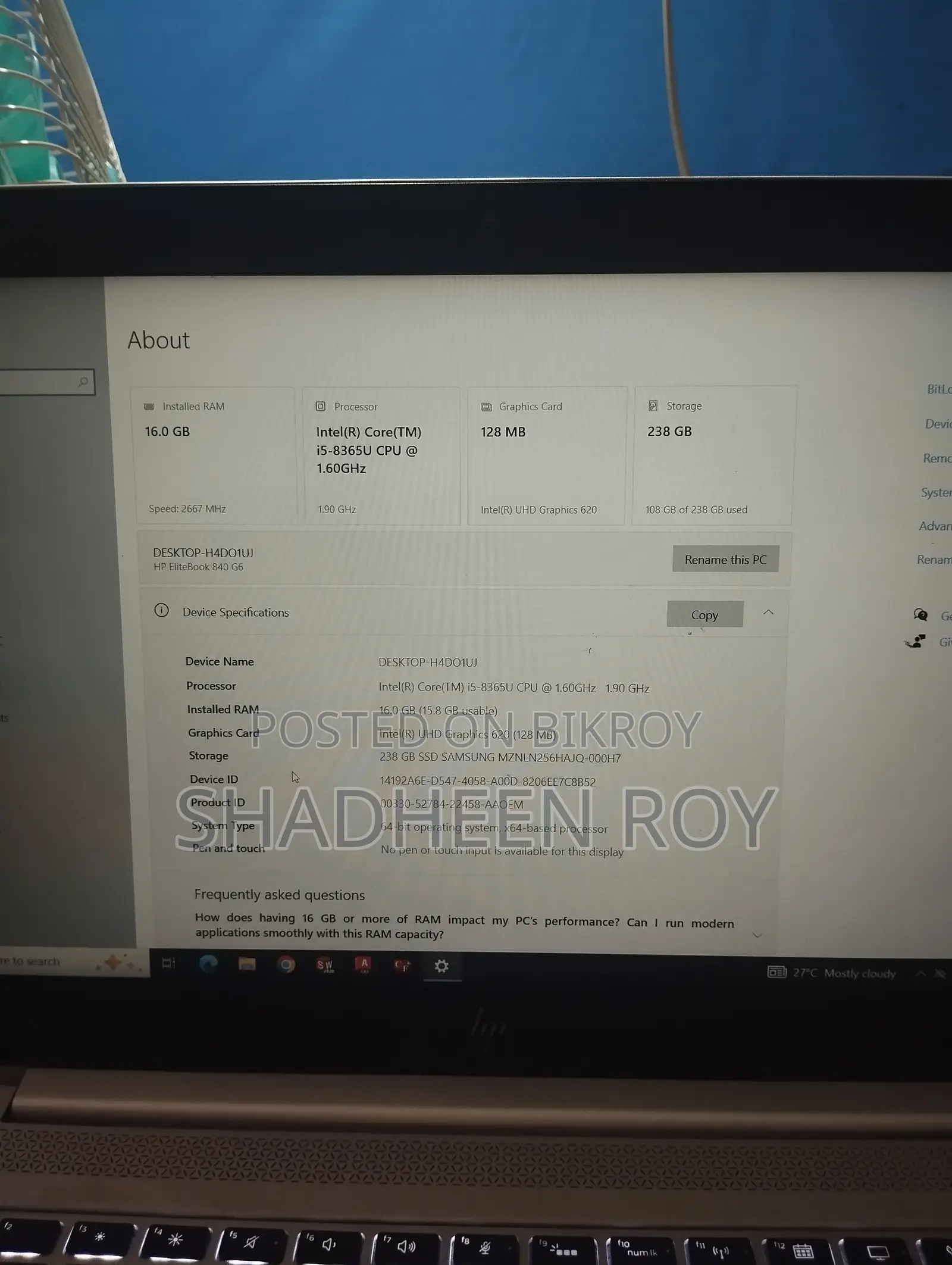 Laptop HP EliteBook 840 G6 16GB Intel Core I5 SSD 256GB