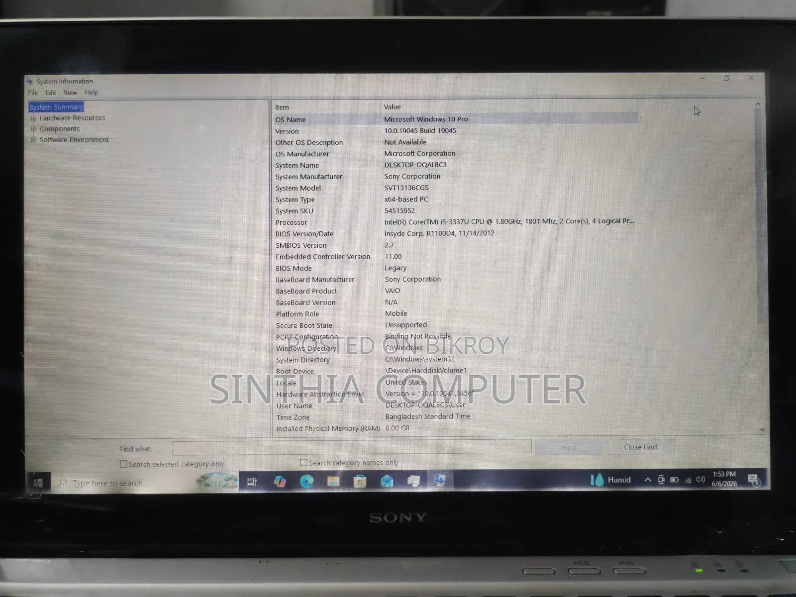 Laptop Sony VAIO SV-T1311M1E 8GB Intel Core 5 SSD 128GB