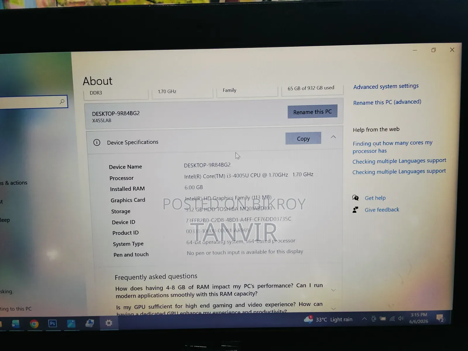 Laptop Asus 6GB Intel Core i3 SSHD (Hybrid) 1T