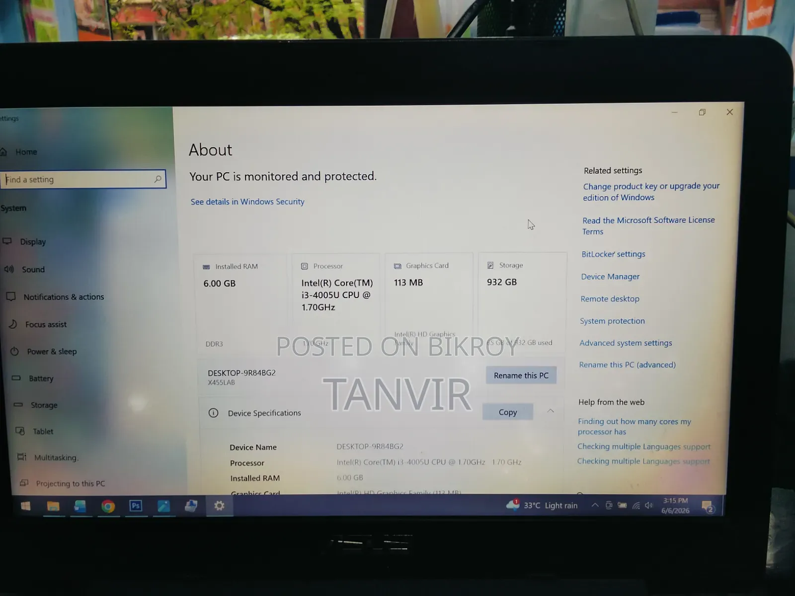 Laptop Asus 6GB Intel Core i3 SSHD (Hybrid) 1T