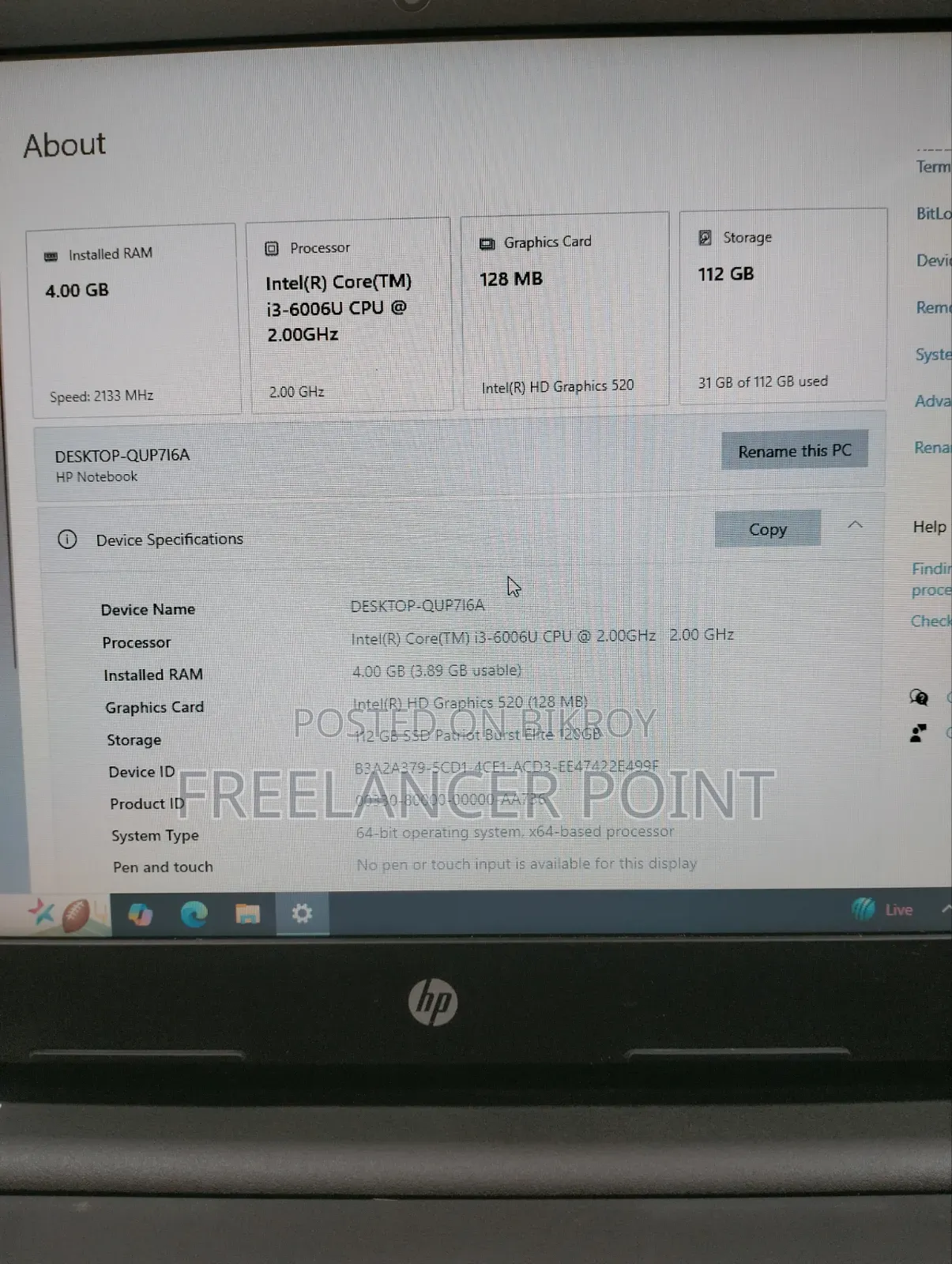 Laptop HP 14-Dq1088wm 4GB Intel Core I3 SSD 128GB