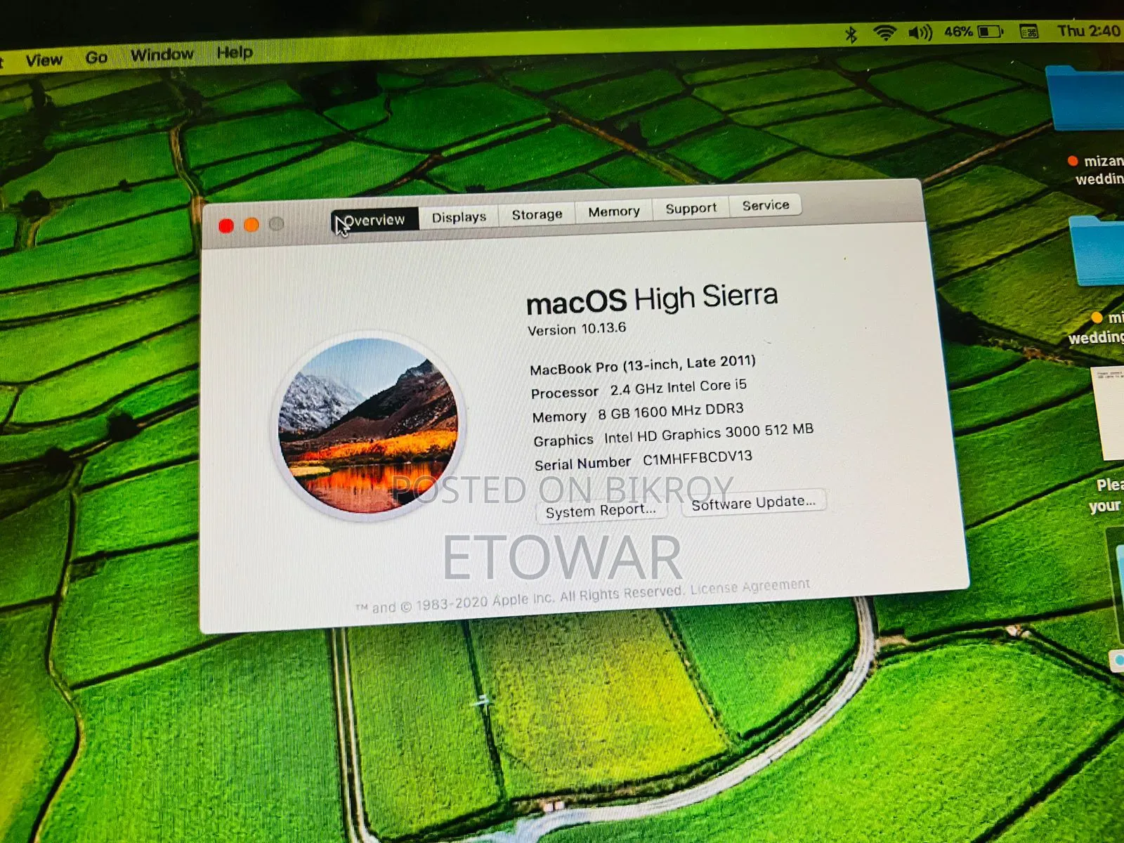 Laptop Apple MacBook 2011 256GB Intel Core i5 SSD 250GB