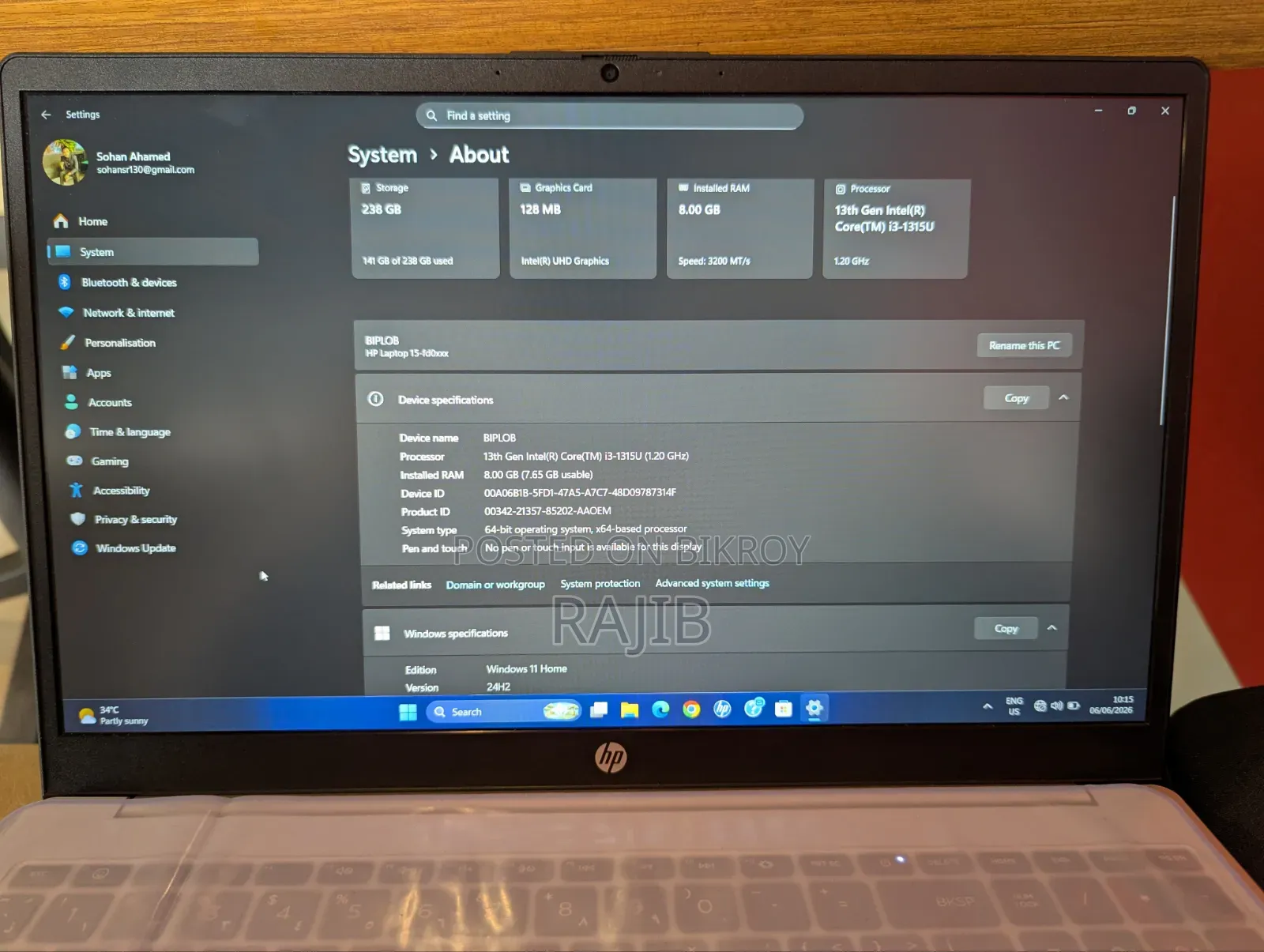 Laptop HP 15 8GB Intel Core i3 SSD 256GB