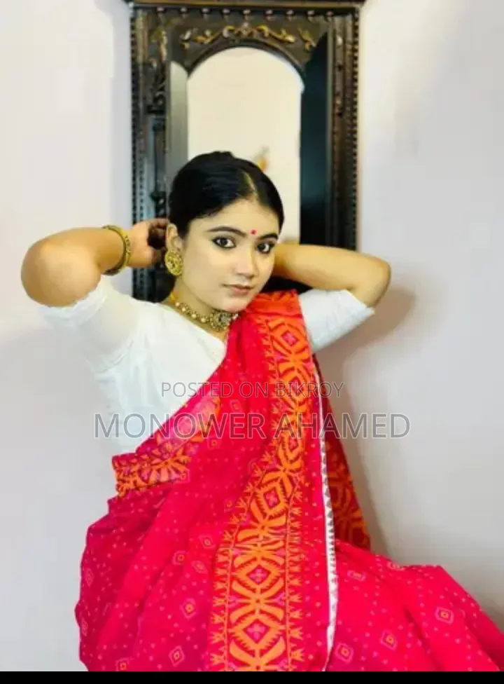 Red Skin Print Saree with Lace