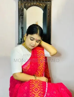 Red Skin Print Saree with Lace