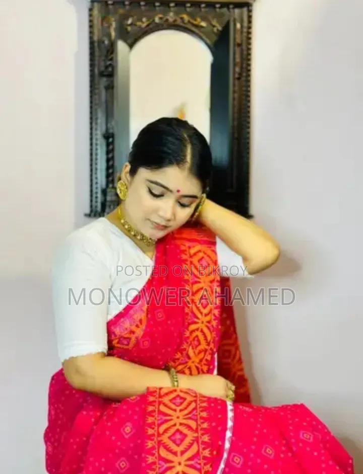 Red Skin Print Saree with Lace