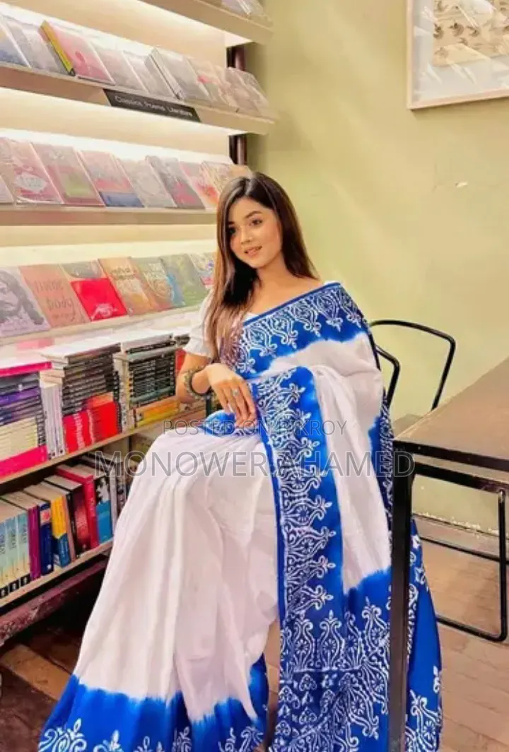 Blue color screen print saree