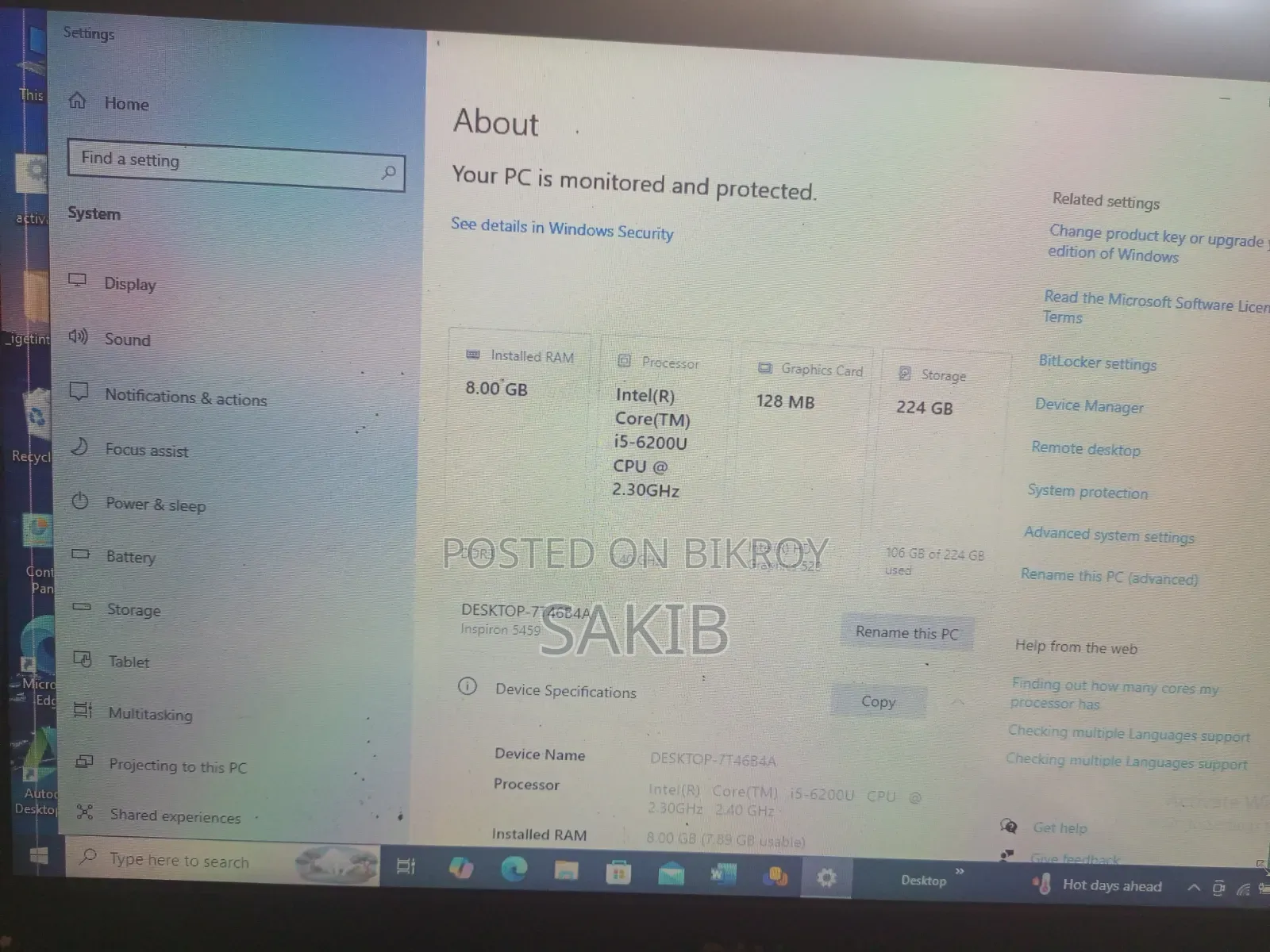 Laptop Dell 8GB Intel Core i5 SSD 256GB