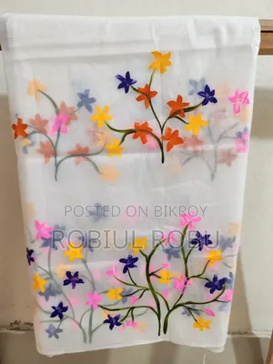 Beautiful White Floral Handprint Sari