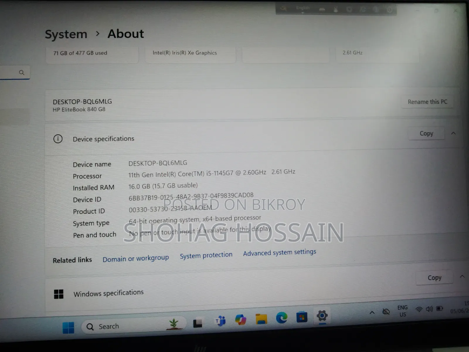 Laptop HP EliteBook 840 G8 16GB Intel Core i5 SSD 512GB