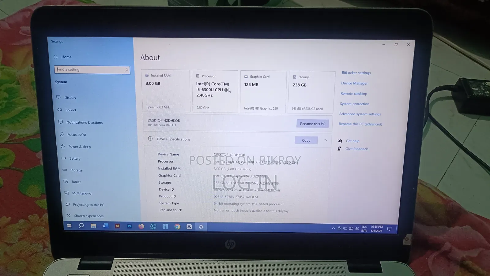 Laptop HP EliteBook 840 G3 8GB Intel Core I5 SSD 250GB