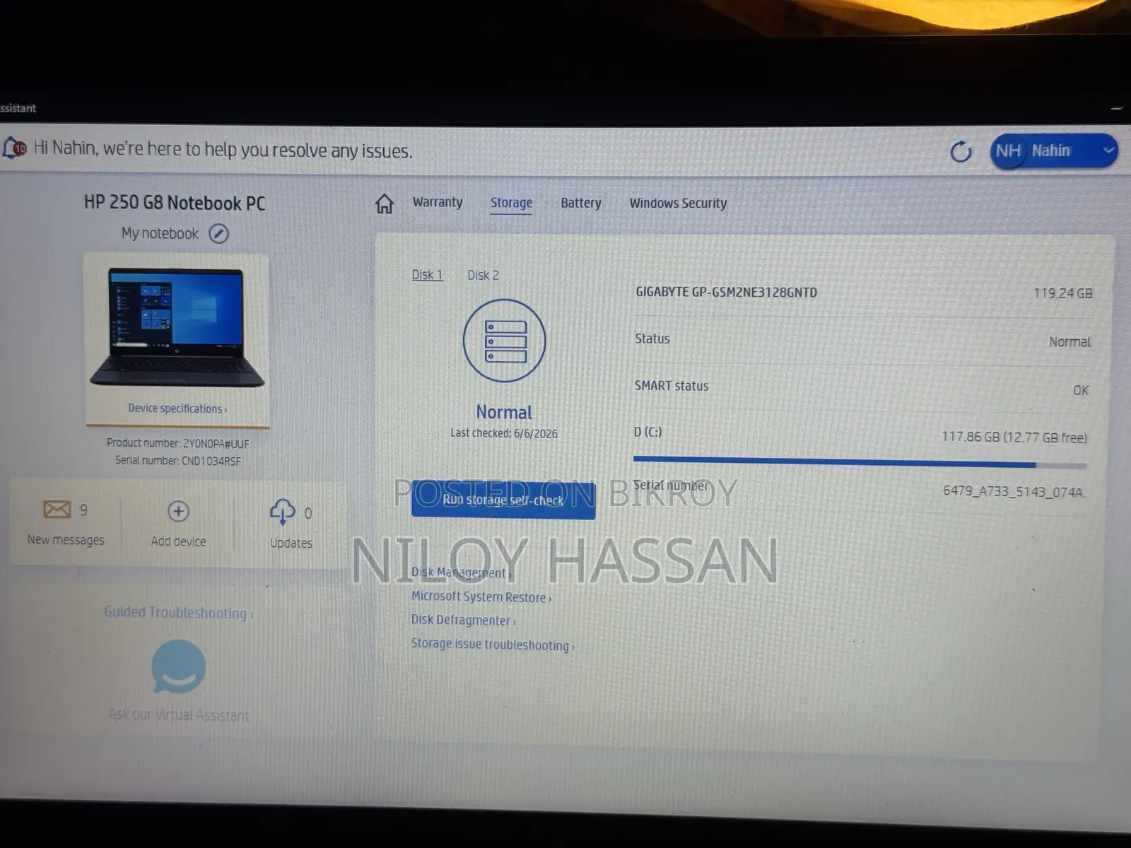 Laptop HP 250 G8 16GB Intel Core I3 HDD+SSD 1T