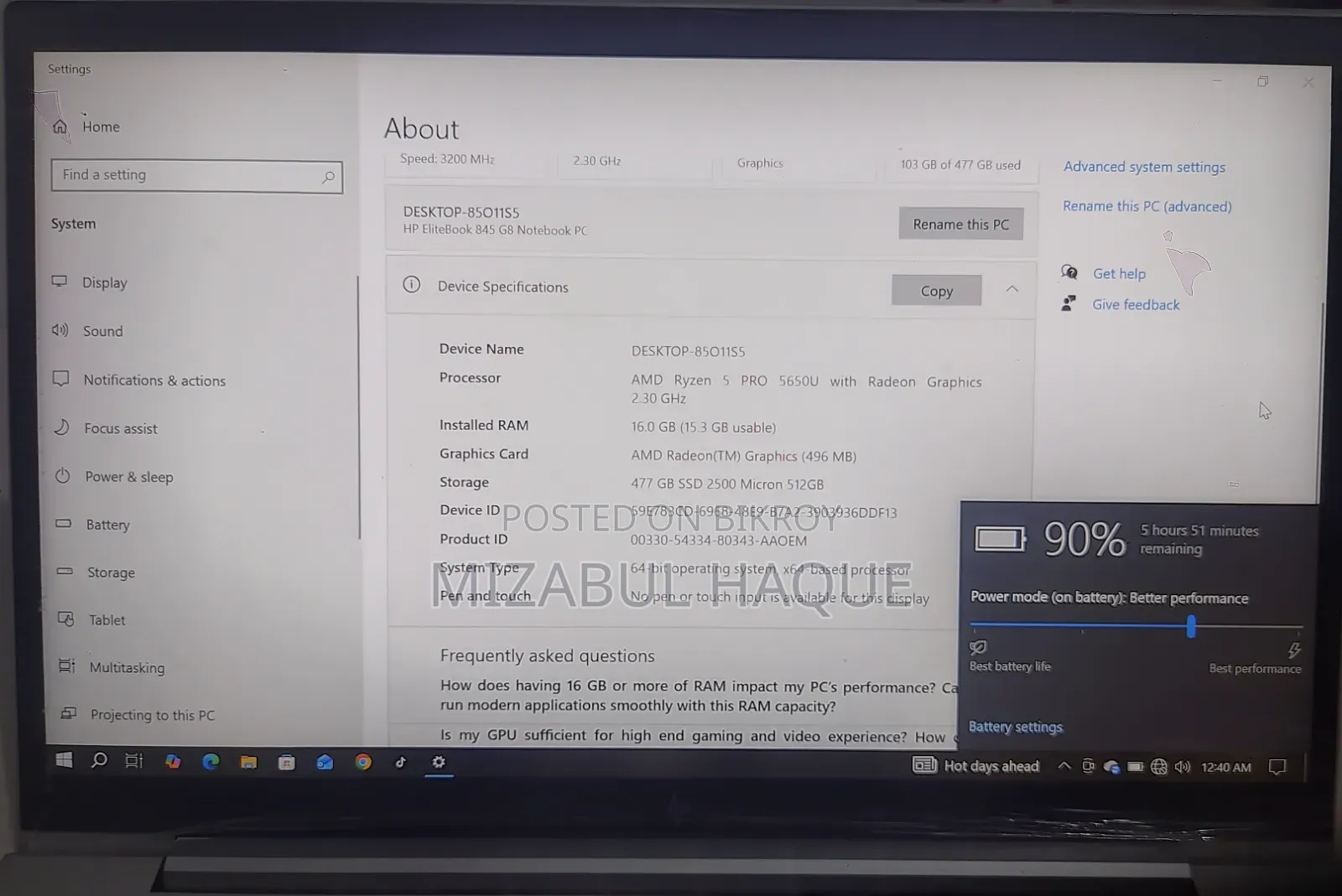 Laptop HP EliteBook 845 G8 16GB AMD Ryzen 5 SSD 512GB