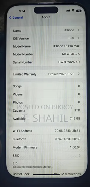 Apple iPhone 16 Pro Max 1 TB White