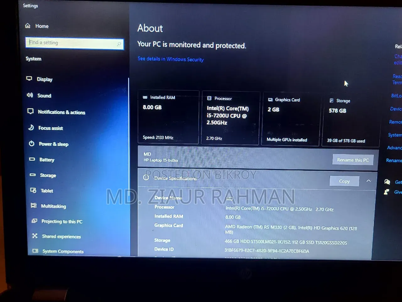 Laptop HP 15 8GB Intel Core i5 HDD+SSD 1T
