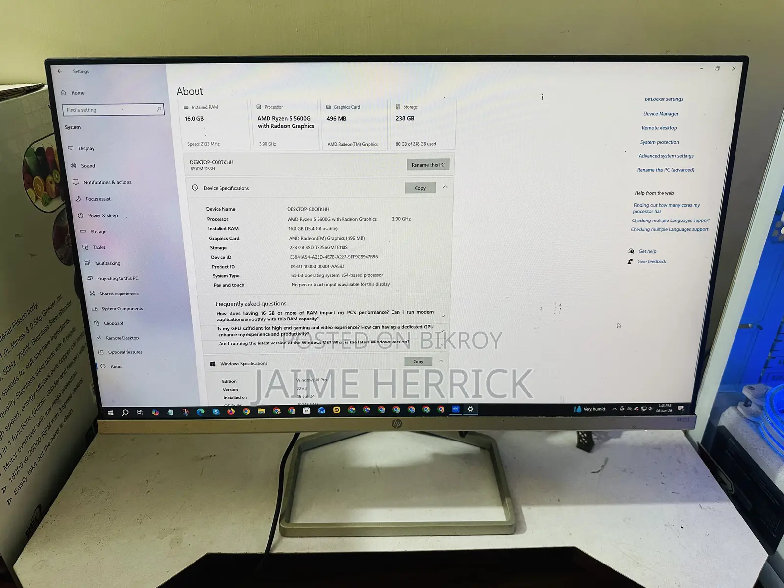 ডেস্কটপ কম্পিউটার ১৬জিবি AMD Ryzen 5 SSD ২৫৬জিবি