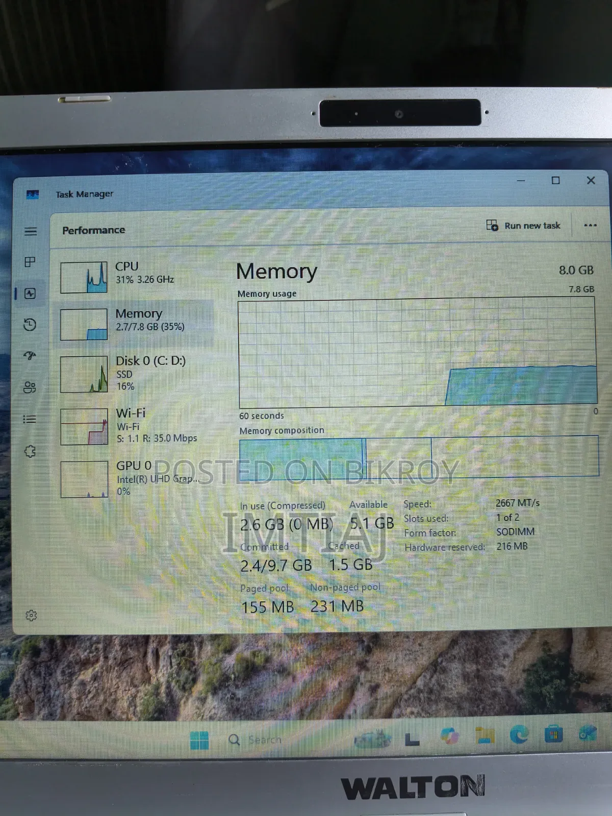 Laptop 8GB Intel Core I5 SSD 140GB