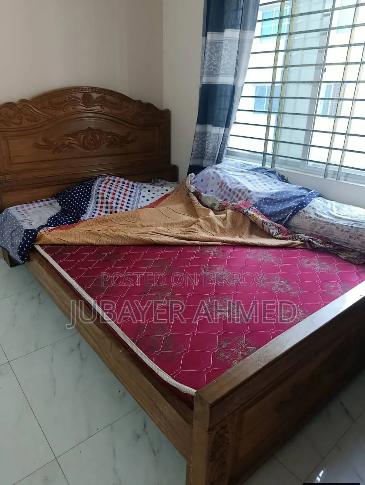 সেগুন কাঠের খাট ম্যাট্রেস সহ