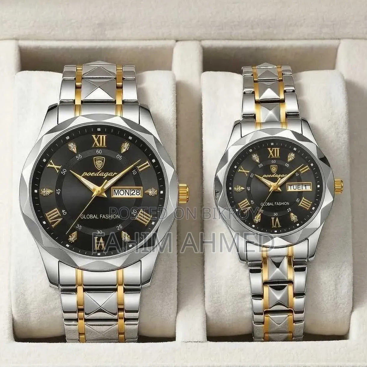 Poedagar Luxury Couple Watch Set (Butterfly Lock)