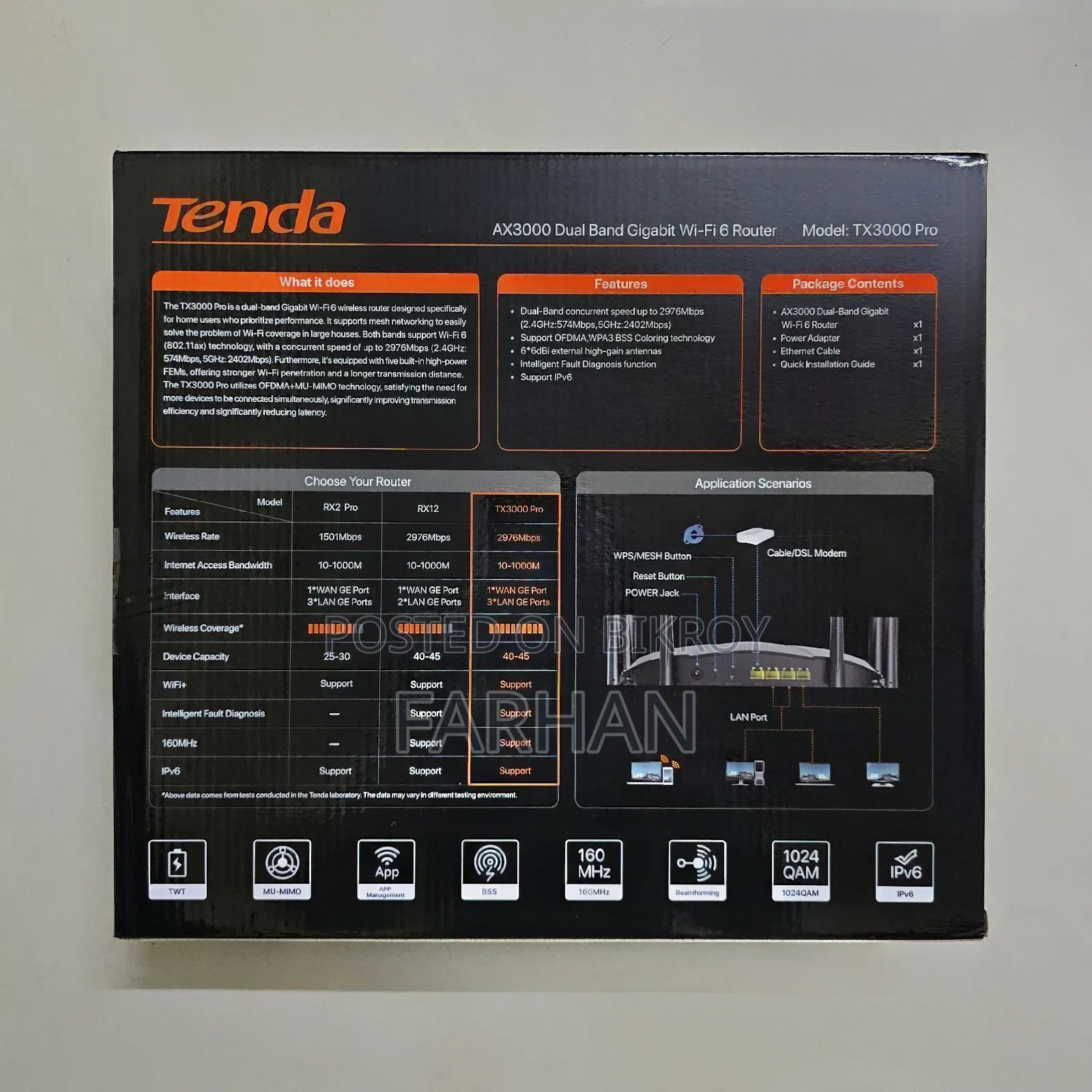 Tenda Tx3000 Pro Dual Band Gigabit Wifi 6 Router (Intact)