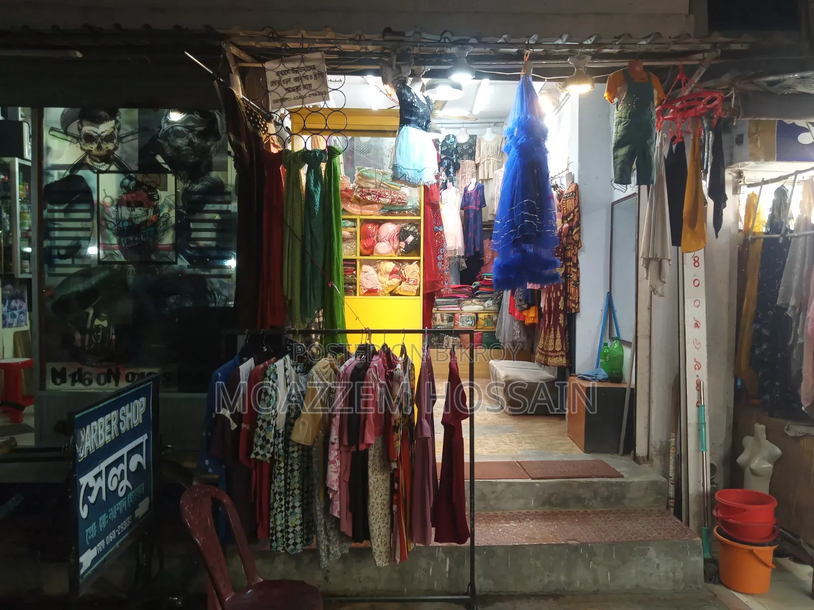 All items of the clothing store including clothes.