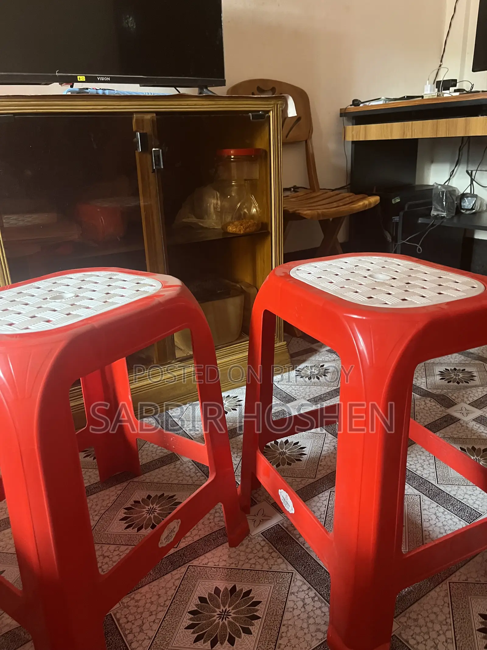 Rfl Net Stool High (Red) – Durable Polypropylene Plastic Sitting Stool