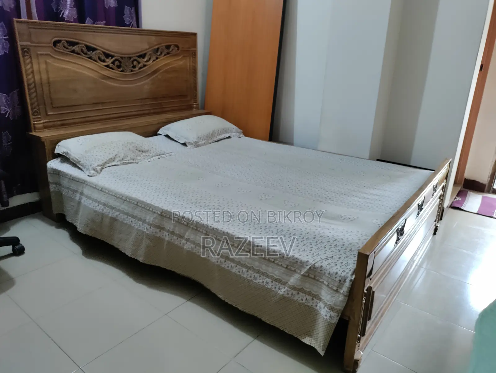 Original Heavy Segun Wood Queen Size Bed – For Sale
