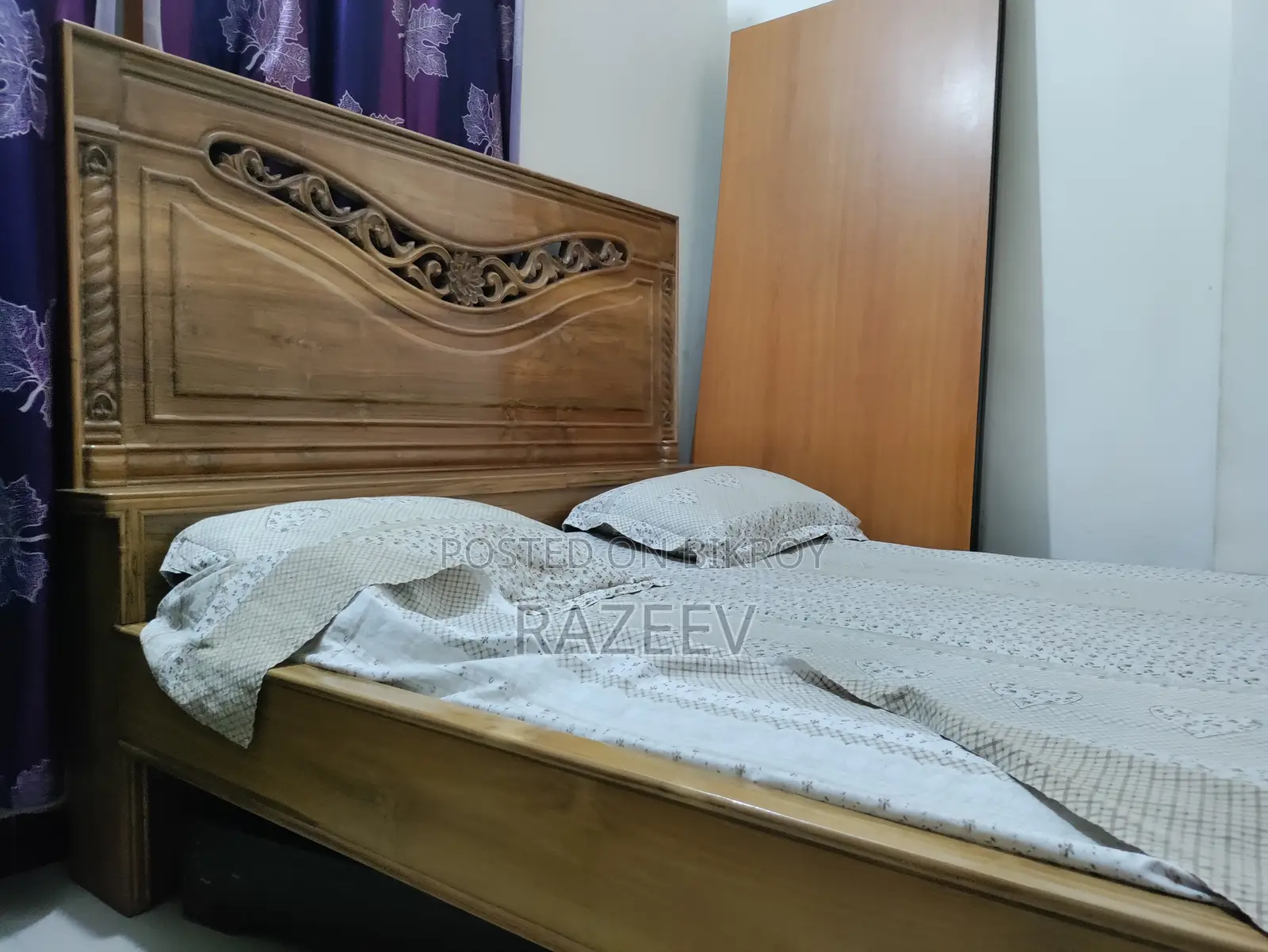 Original Heavy Segun Wood Queen Size Bed – For Sale