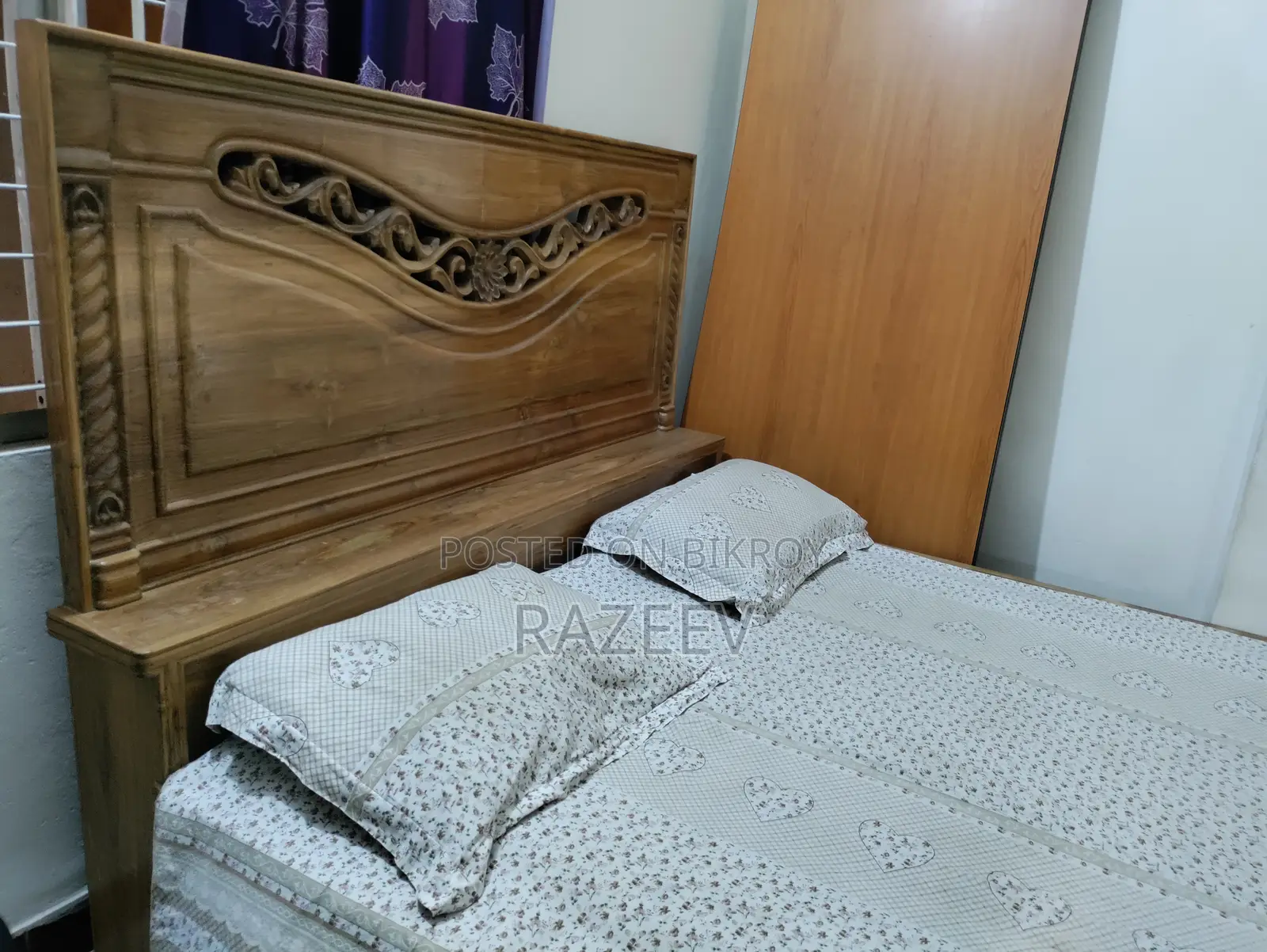 Original Heavy Segun Wood Queen Size Bed – For Sale