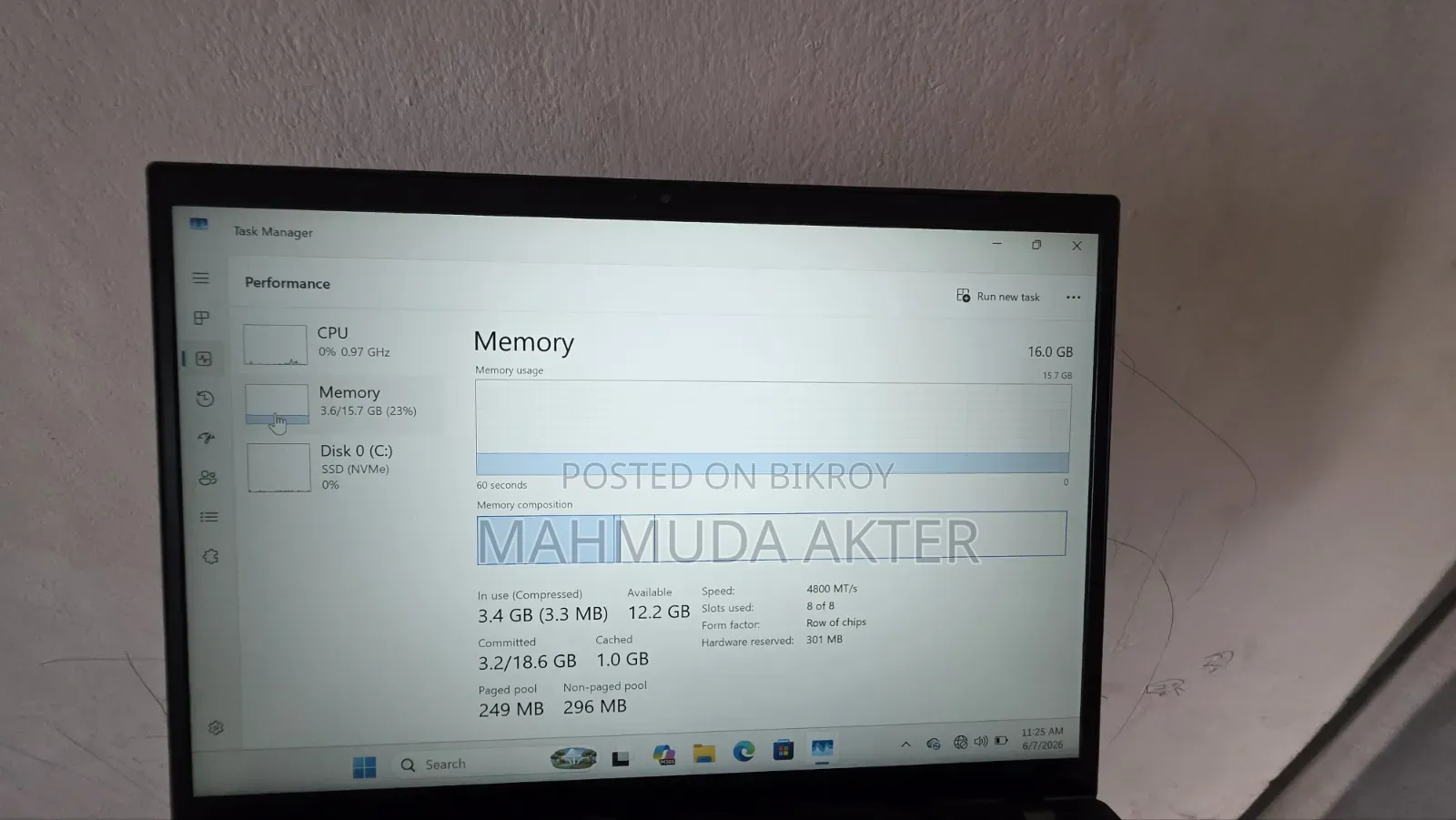 ল্যাপটপ লেনোভো ১৬জিবি এসএসডি ২৫৬জিবি