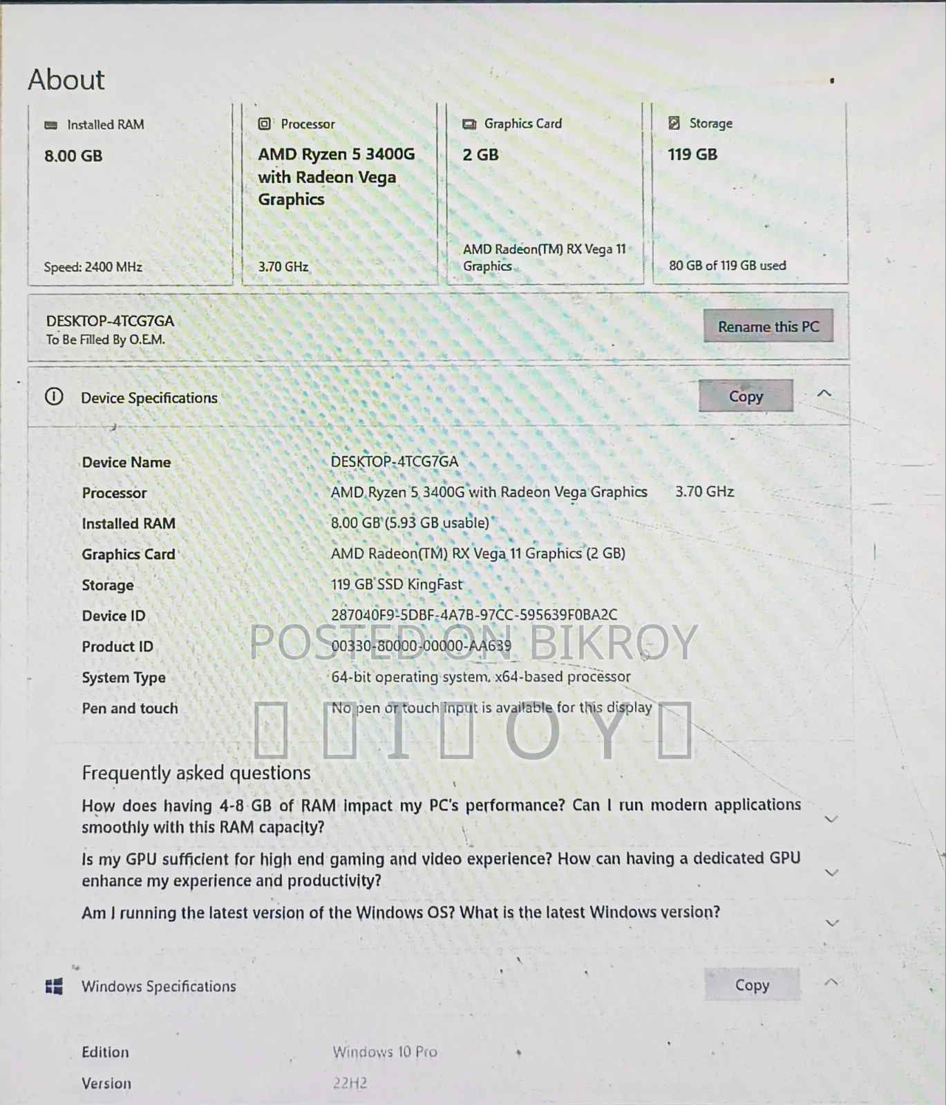Desktop Computer 8GB AMD Ryzen 5 HDD+SSD 512GB