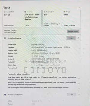 Desktop Computer 8GB AMD Ryzen 5 HDD+SSD 512GB