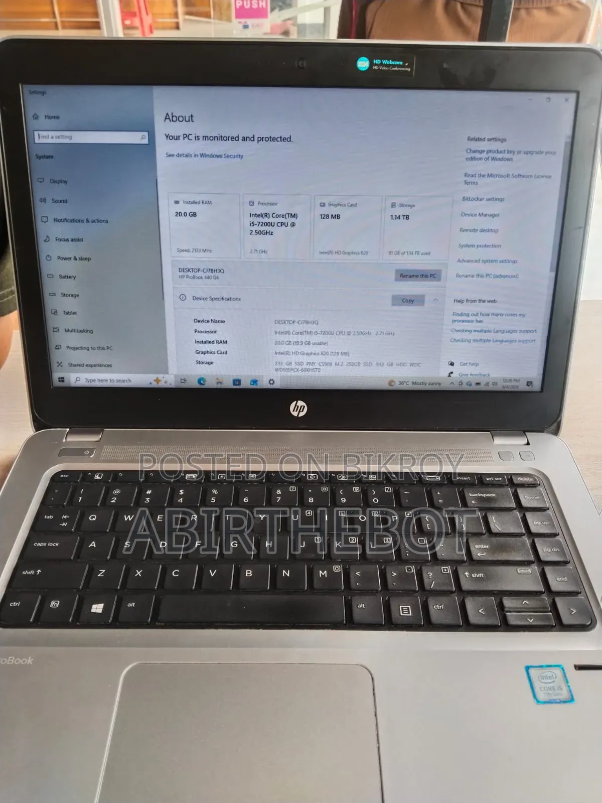 Laptop HP ProBook 440 G4 20GB Intel Core i5 SSHD+SSD 1T