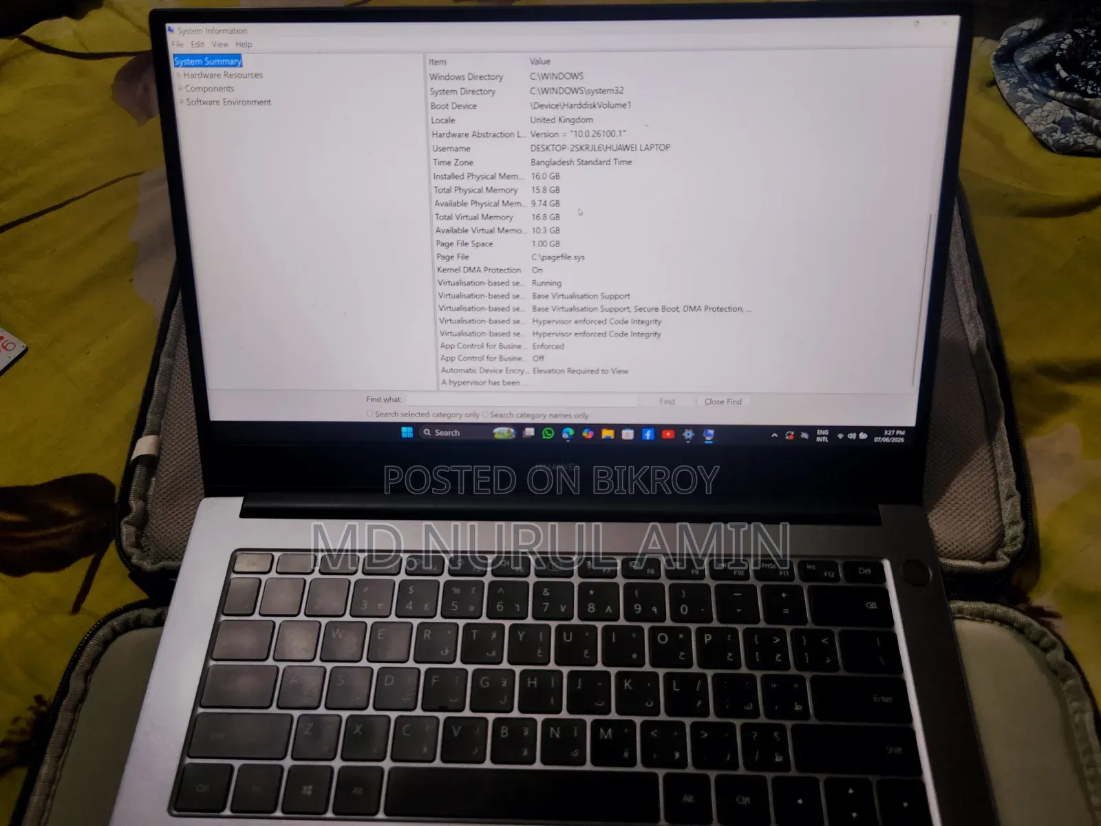 Laptop Huawei Matebook D 15 16GB Intel Core i7 SSD 512GB