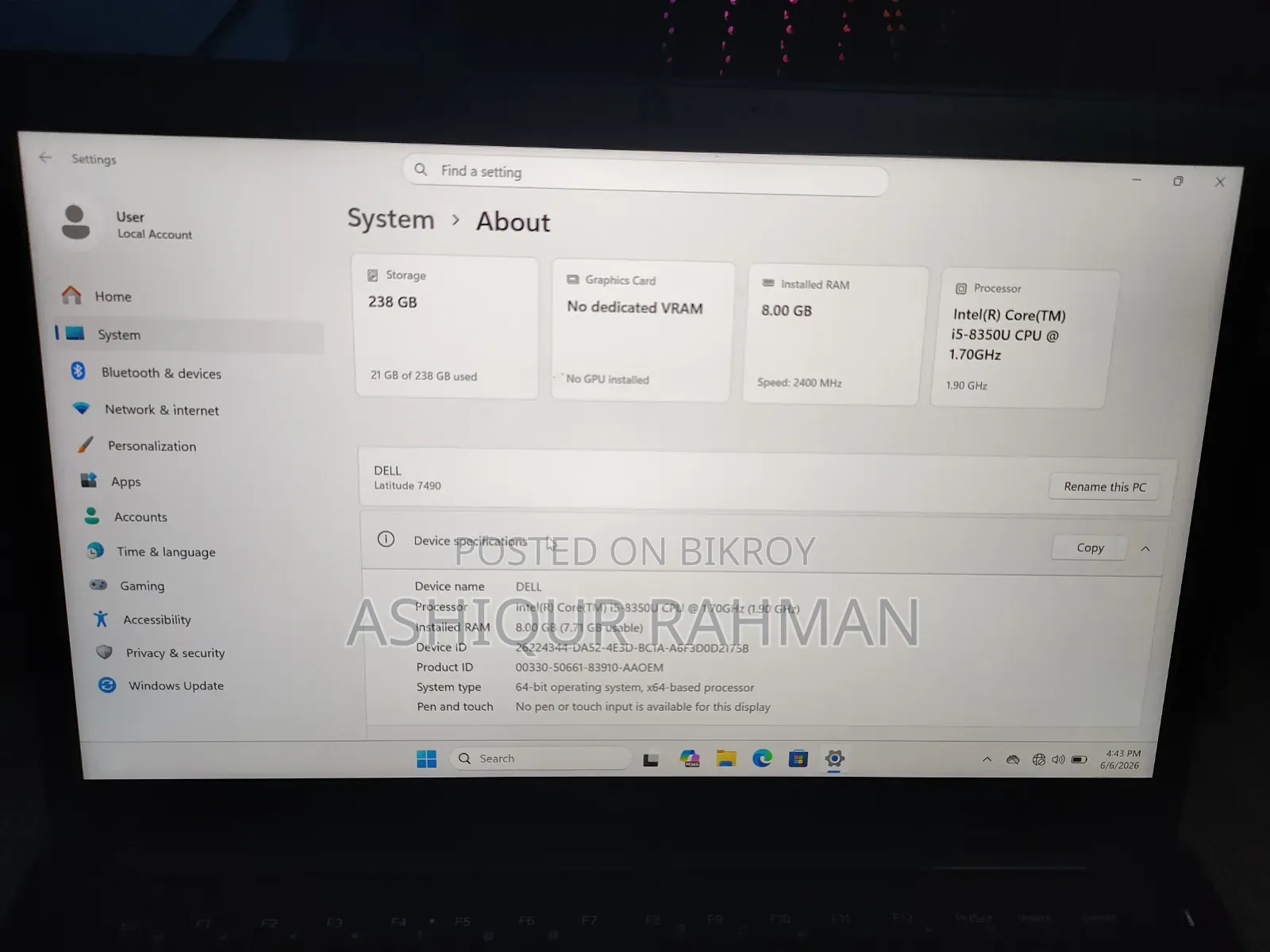 Laptop Dell Latitude 7490 8GB Intel Core I5 SSD 256GB