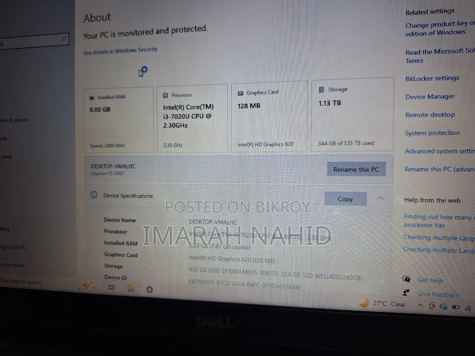 Laptop Dell Inspiron 15 8GB Intel Core i3 SSD 1TB