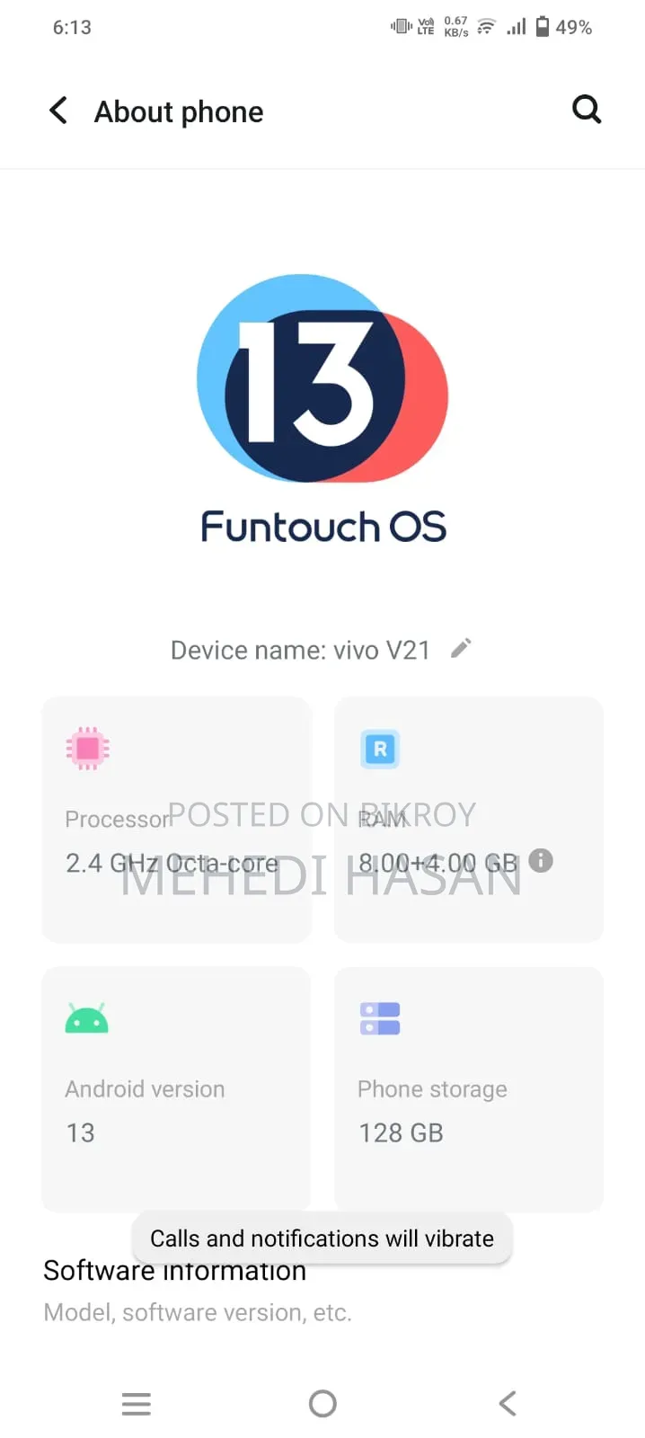 Vivo V21 128 GB Blue