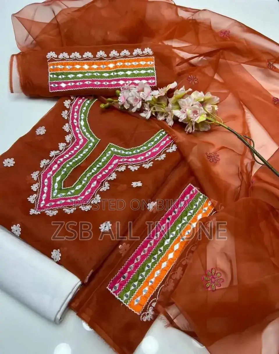 Ready-made Georgette Three-Piece with Dollar and Embroidery Work