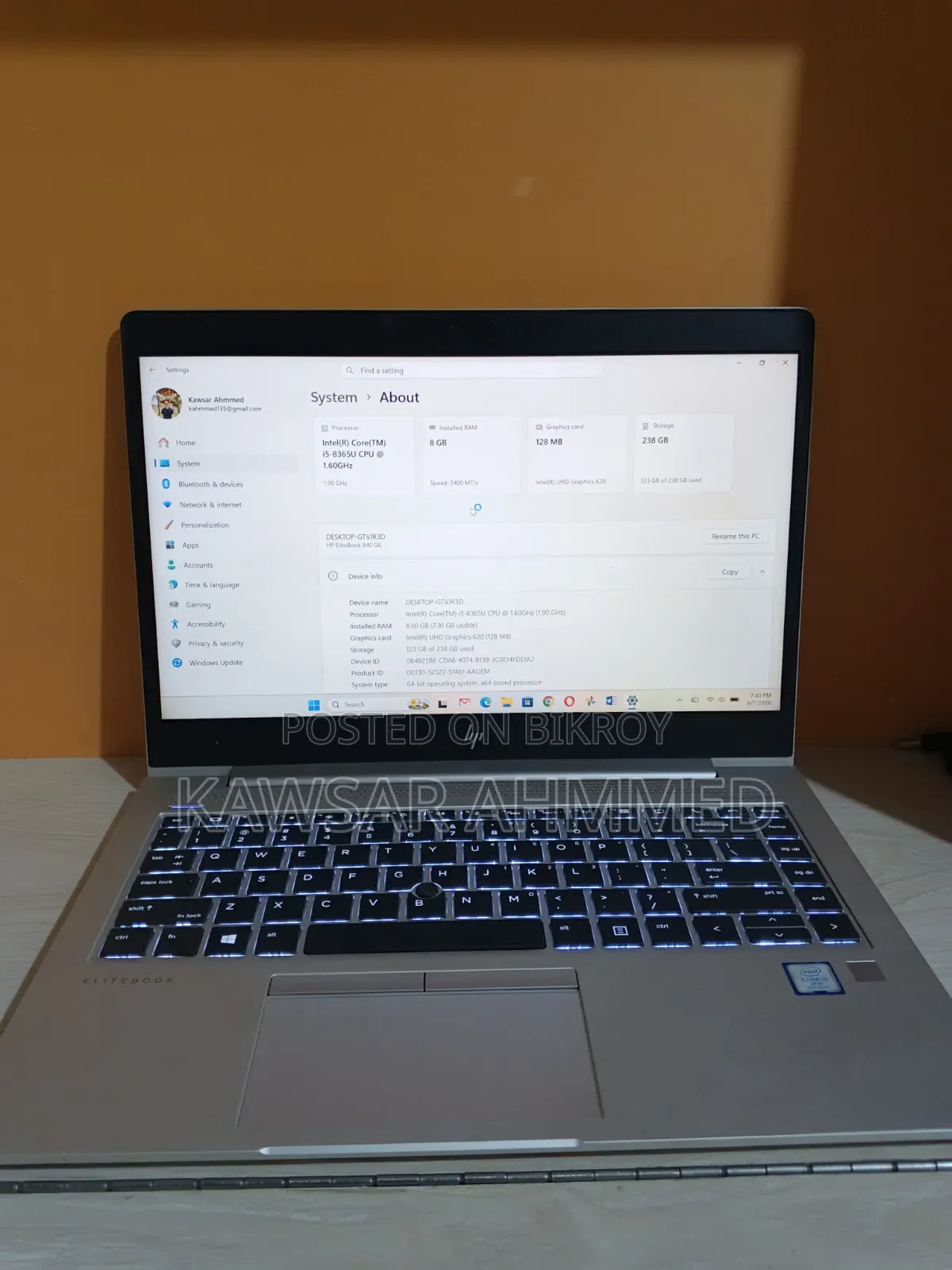 Laptop HP EliteBook 840 G6 8GB Intel Core I5 SSD 256GB