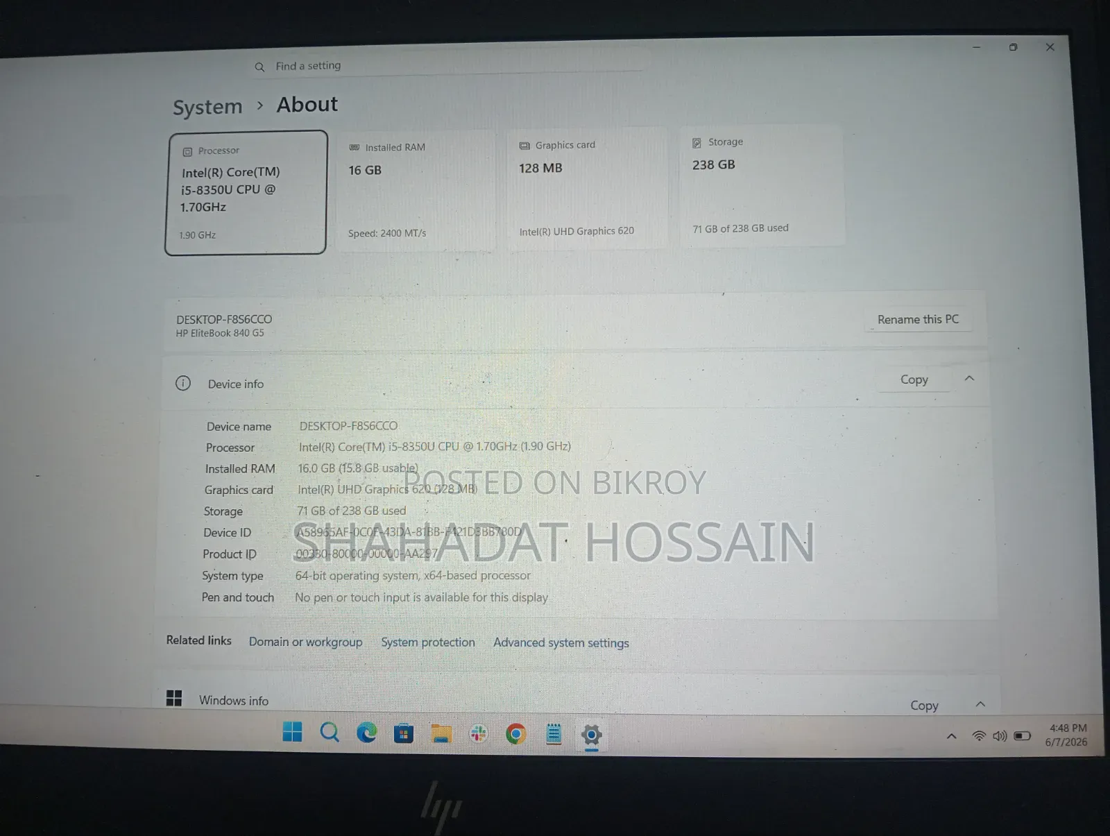 Laptop HP EliteBook 840 G8 16GB Intel Core I5 SSD 256GB