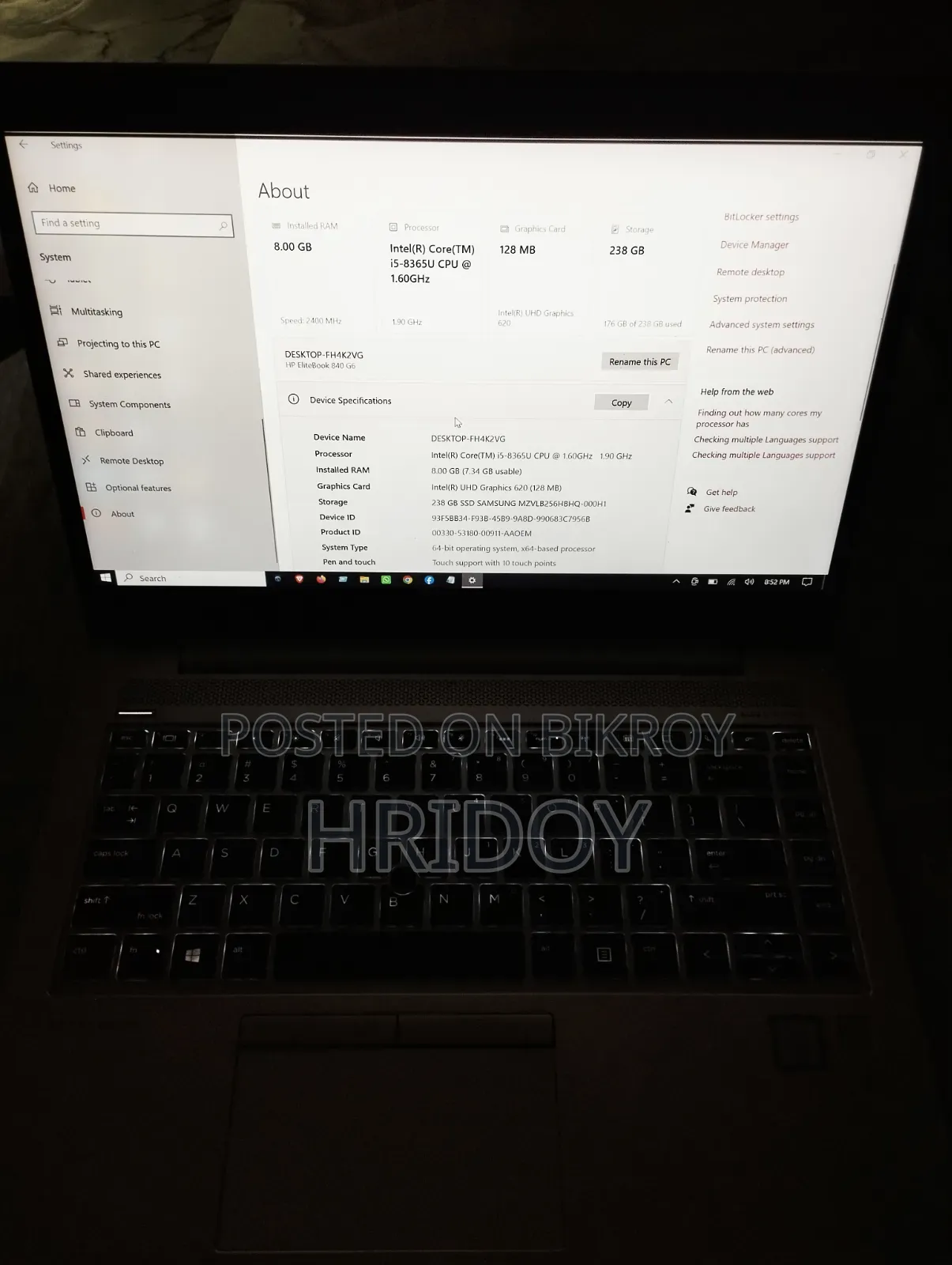 Laptop HP EliteBook 840 G6 8GB Intel Core I5 SSD 256GB