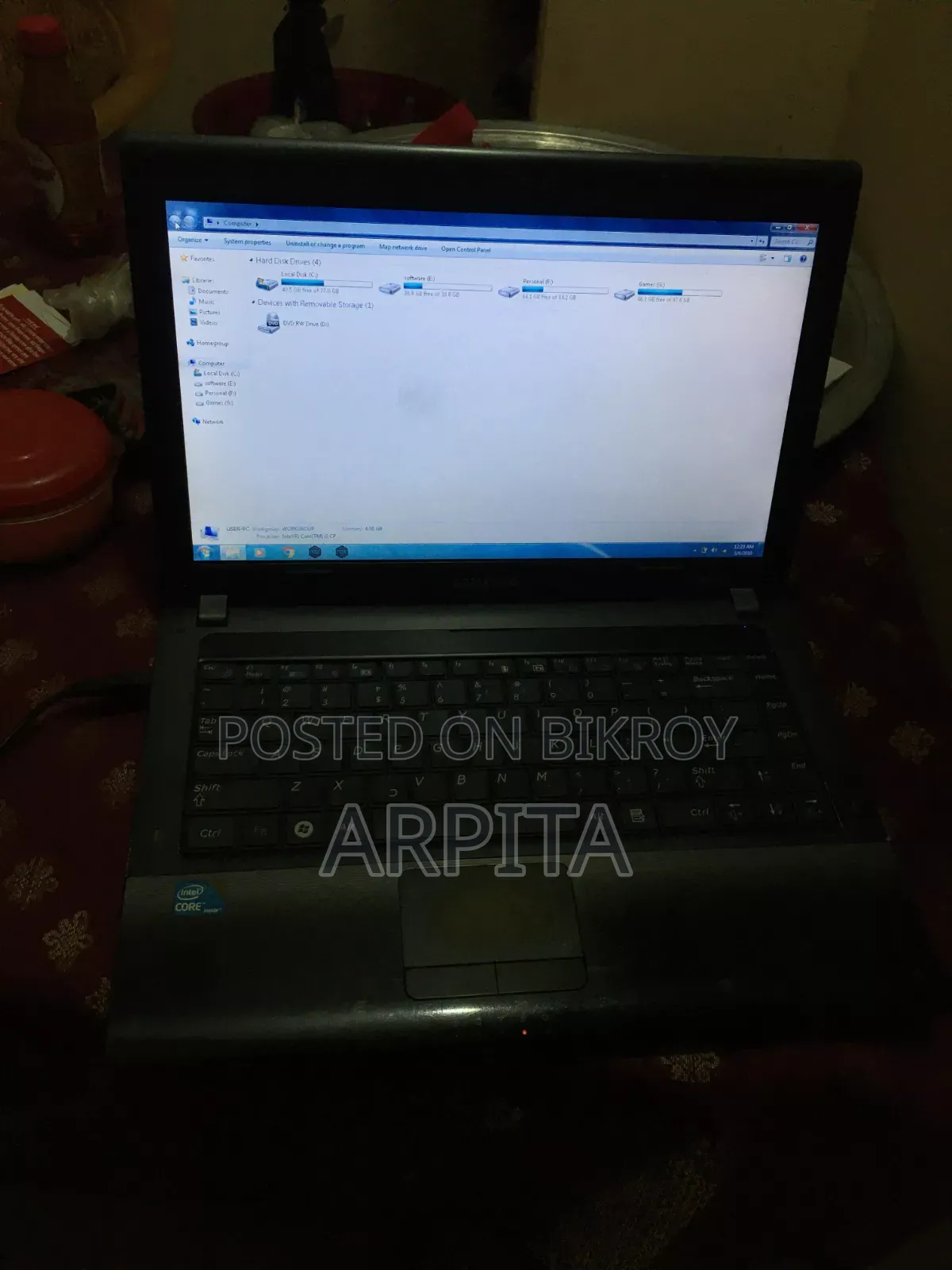 ল্যাপটপ স্যামসাং আরভি৫০৯ ৪জিবি ইন্টেল কোর আই৩ এসএসডি ৫১২জিবি