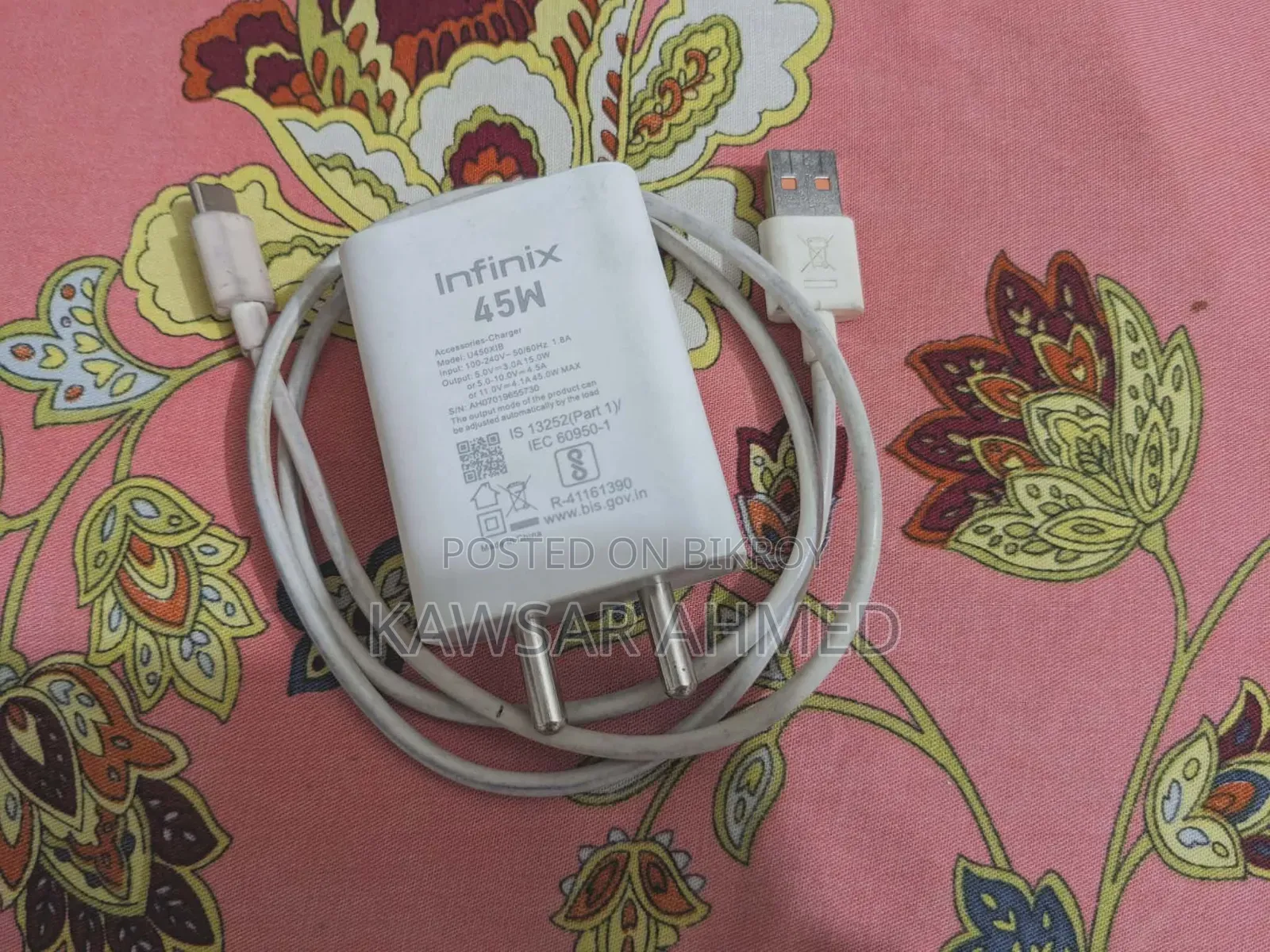Infinix 45wat Original Fast Cherger With Type C Cable
